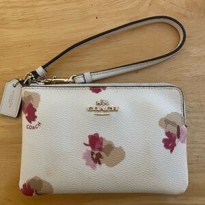 Coach Floral Wristlet in Cream and Pink